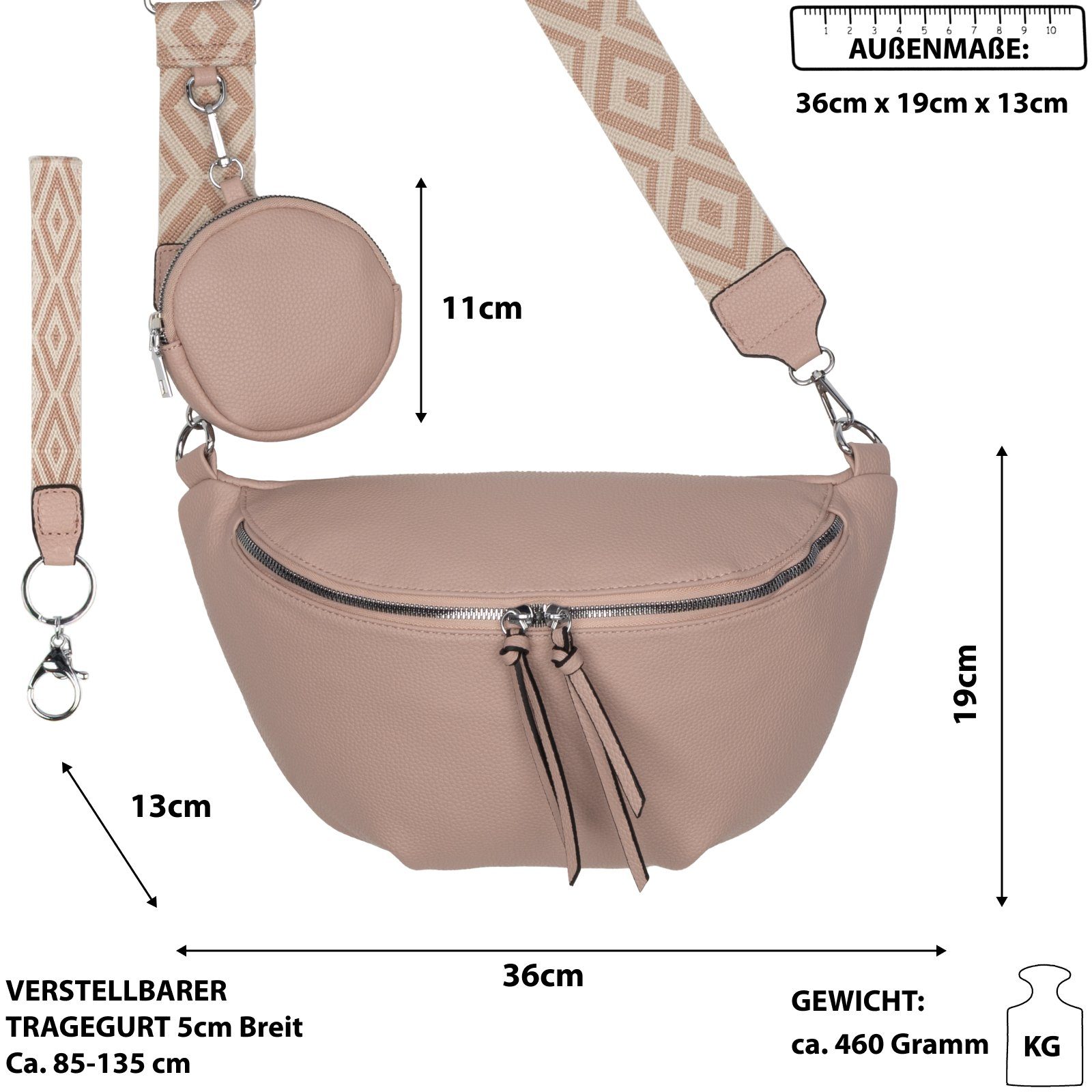 als Umhängetasche tragbar MEAT Schultertasche, EAAKIE Crossbody-Bag Gürteltasche Italy-D, Umhängetasche Kunstleder CrossOver, Hüfttasche Bauchtasche