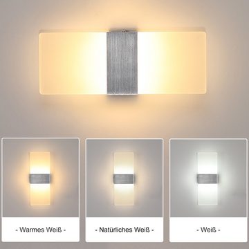 WILGOON LED Wandleuchte 12W Acryl Wandlampe Up & Down Leuchten Dimmbar, Acryl Wandleuchte Light Up Down Leuchten, 5W Wandleuchte LED Innen