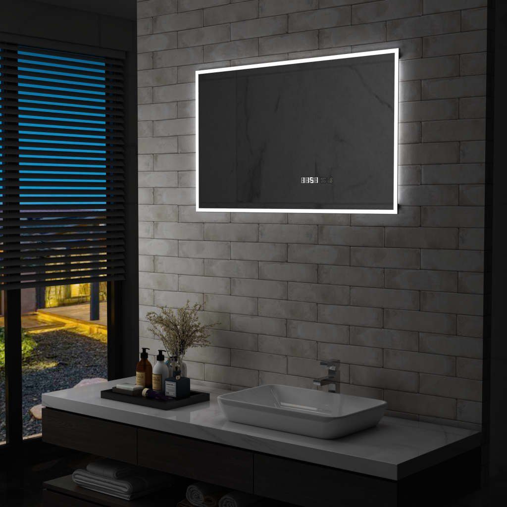 furnicato Wandspiegel LED-Badspiegel mit Berührungssensor und Zeitanzeige 100x60 cm