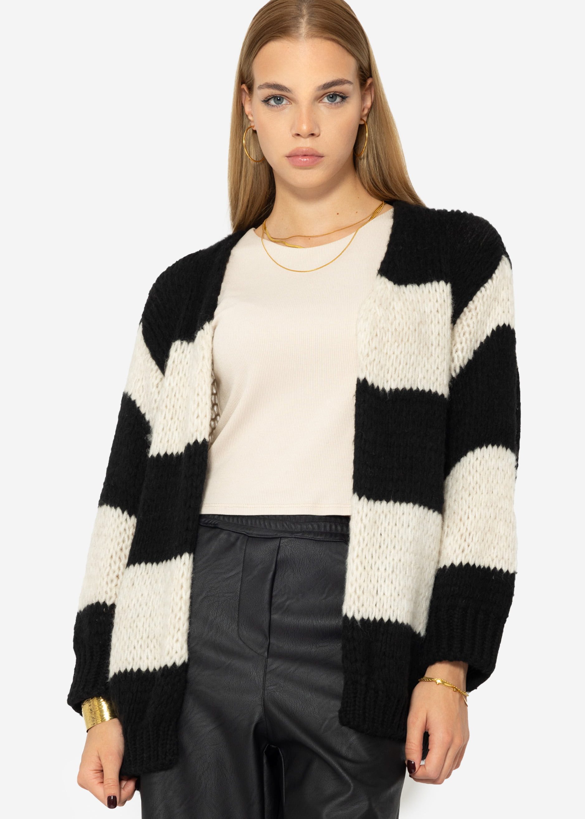 SASSYCLASSY Cardigan Oversize Strickjacke Damen Blockstreifen günstig online kaufen