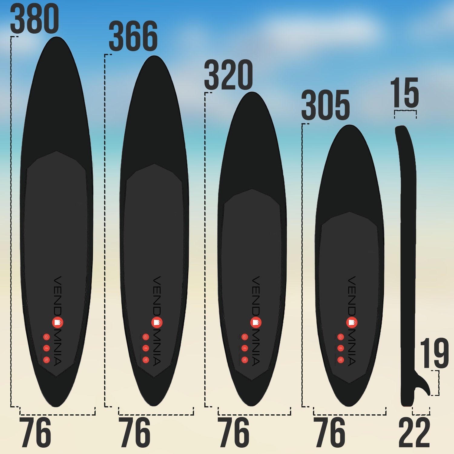 VENDOMNIA Inflatable SUP-Board Set Surfboard) 366cm Paddle 7 Paddelboard, kg, Pumpe, PVC 305cm 4 Größen Paddling dick, Up Zubehör, Modell - max Weiß-Orange 380cm, Board, 4: 320cm 3 board, Stand (15 130 cm Farben, Schichten, Tragetasche, aufblasbar