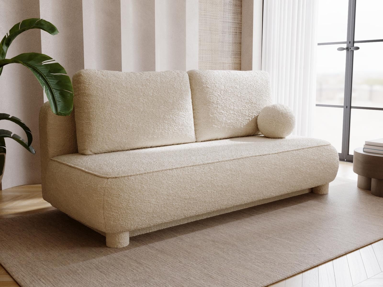 Compleo Schlafsofa Sofa ohne Armlehnen, moderne runde Form, Moderne Couch, Viele Farben zur Auswahl, Breite: 209 cm