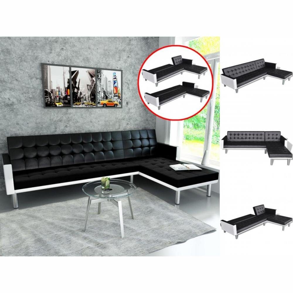 vidaXL Sofa Ecksofa mit Schlaffunktion Kunstleder Schwarz