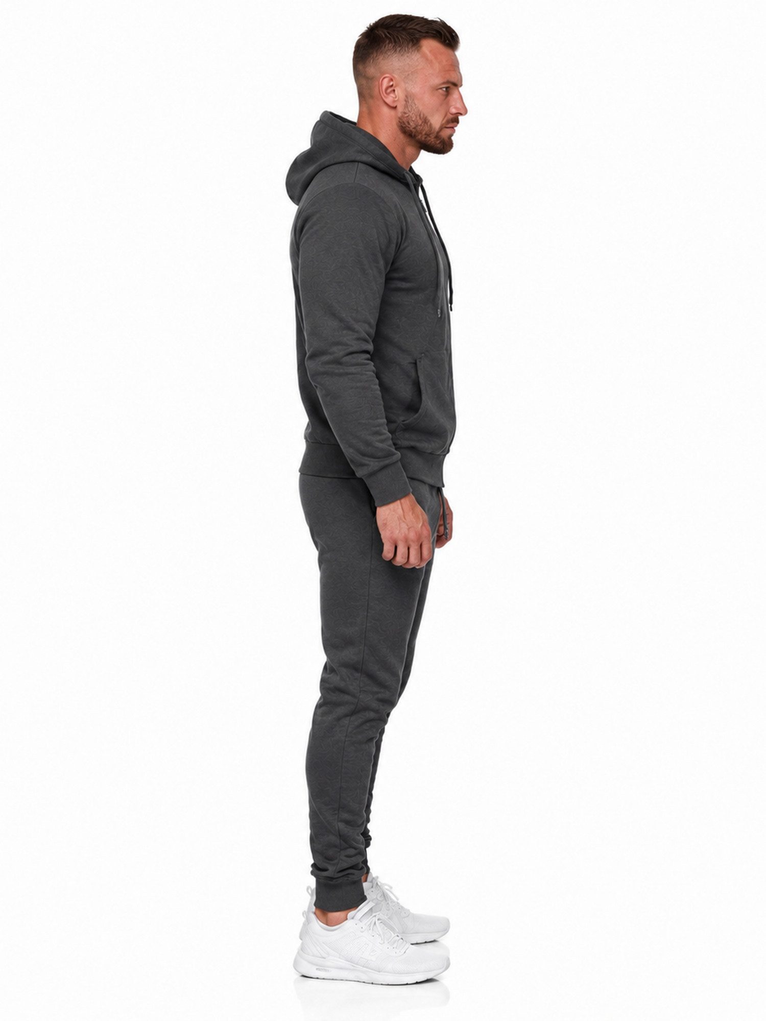 L.gonline Freizeitanzug Herren Jogginganzug einfarbig 100% BW 586 Anthrazit XXL (Kapuzenjacke mit Reißverschluss, Hose, 2-tlg), Fitness Freizeit Casual – Bild 3 von 5
