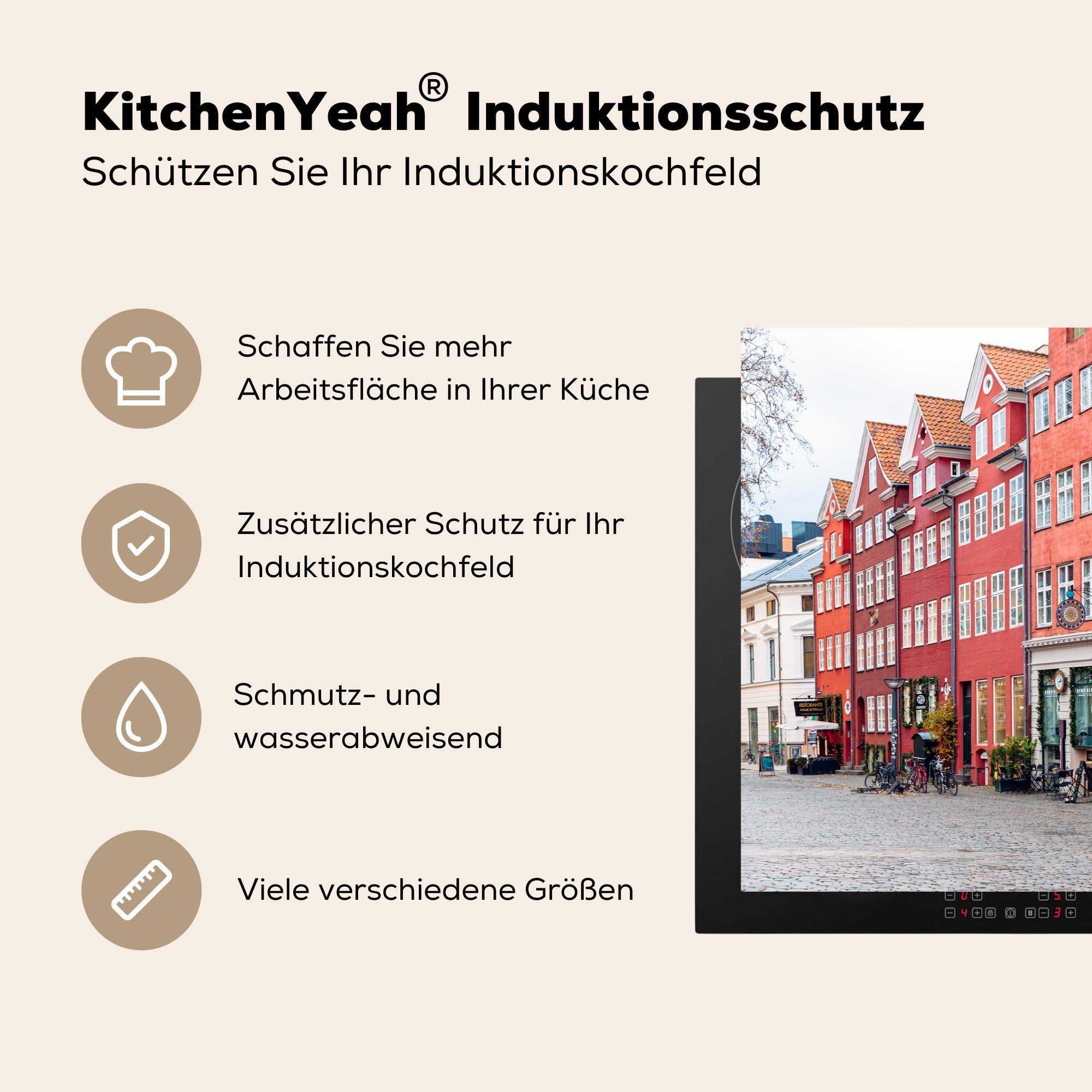 MuchoWow Herdblende-/Abdeckplatte Kopenhagen - Haus küche, cm, - die für Vinyl, Induktionskochfeld (1 81x52 Ceranfeldabdeckung Dänemark, tlg), Schutz