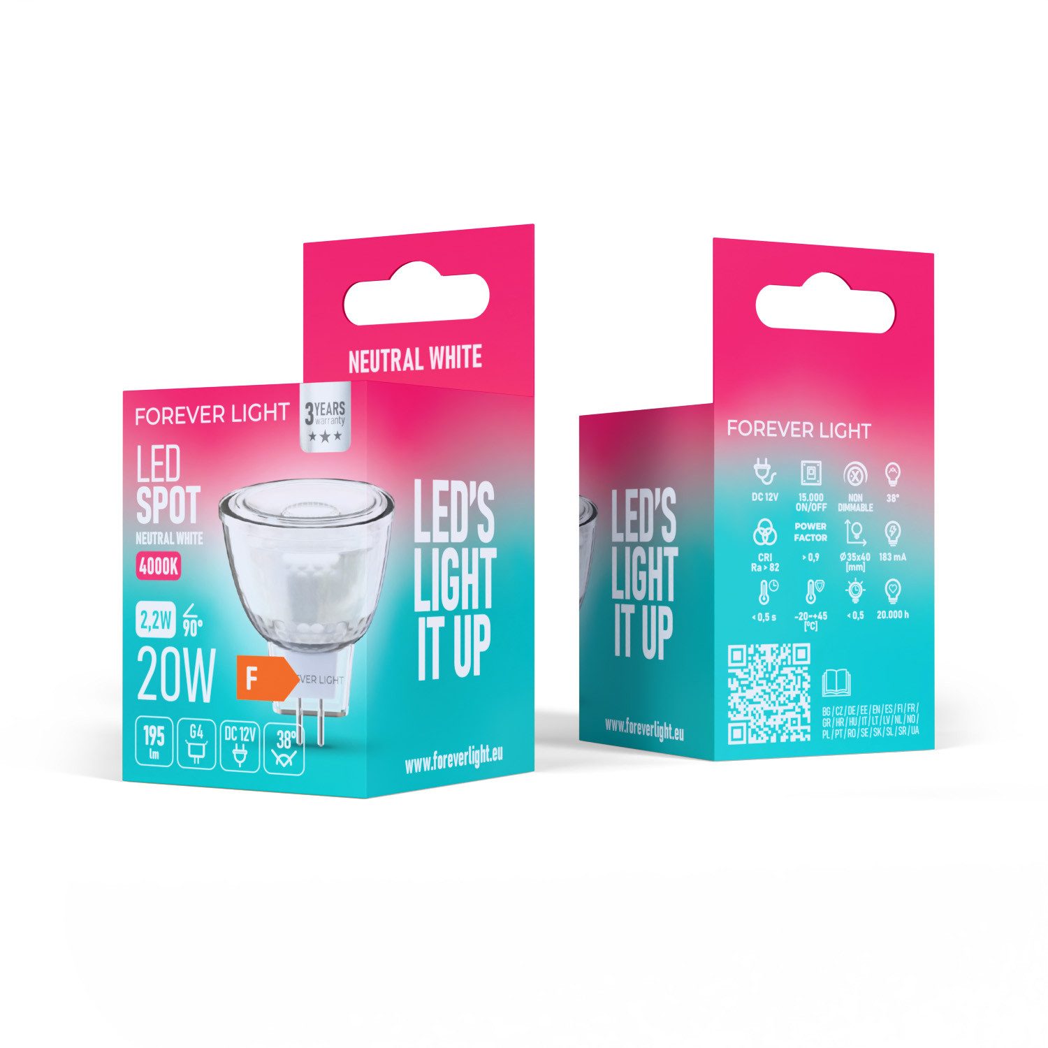 Forever Light LED-Leuchtmittel Lampe G4 MR11 2.2W 195lm Neutralweiß 4000K 12V Glass Energieklasse F, 1 St., Neutralweiß, Neutralweißes Licht für moderne Akzentbeleuchtung