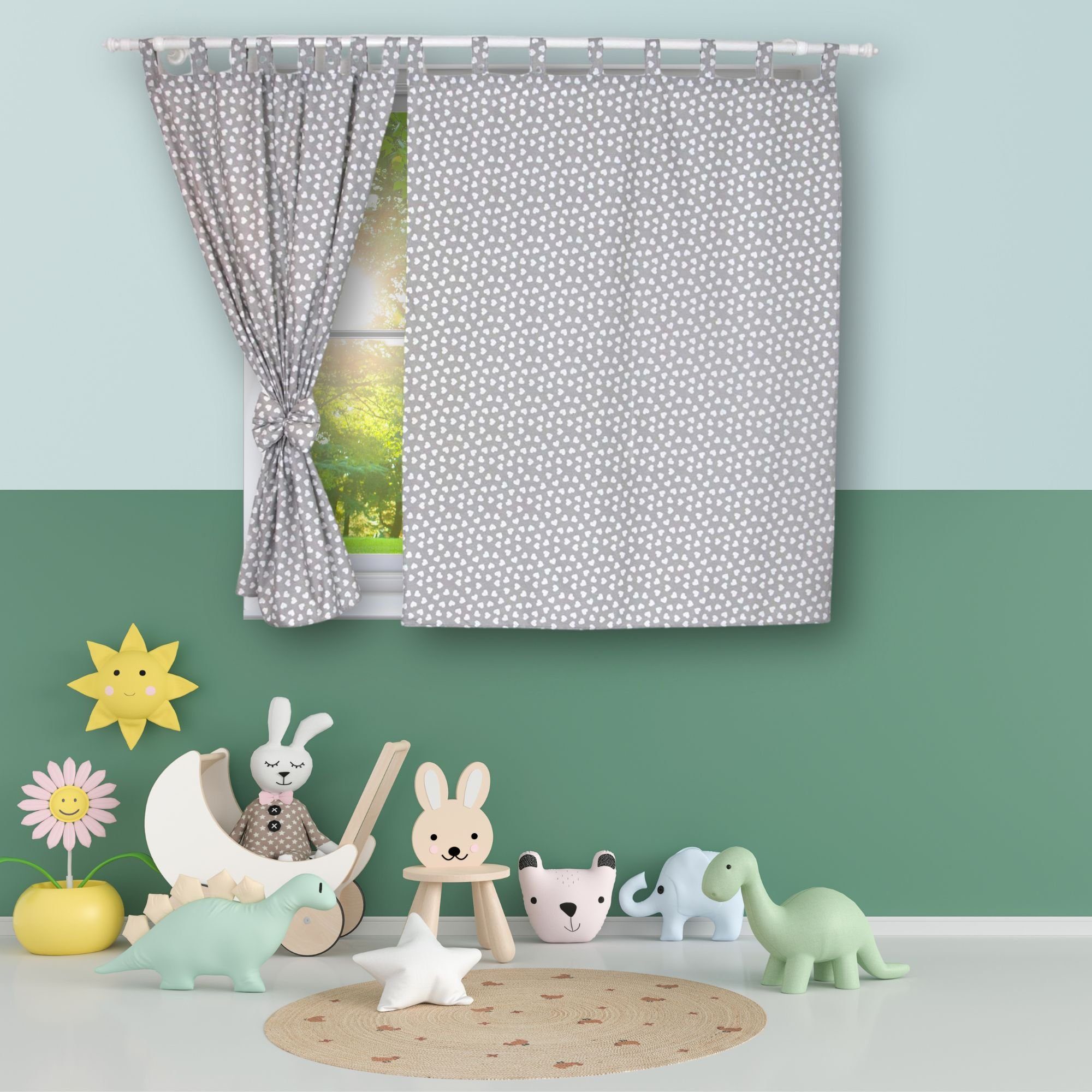 BabyLux Vorhang Kinderzimmer VORHÄNGE mit Schlaufen Kinder Baby Gardinen 2 x 160x120cm, 95. Herzen Grau