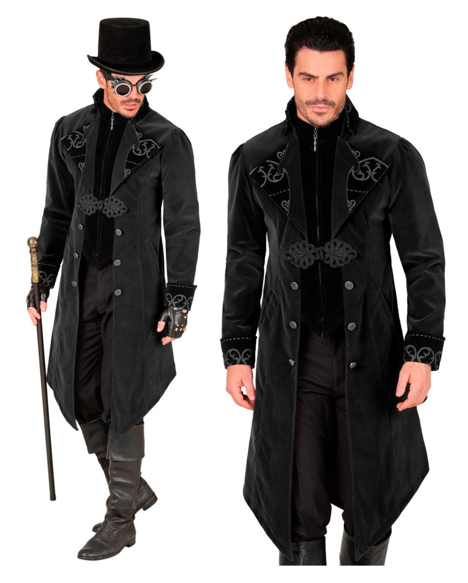 Horror-Shop Vampir-Kostüm Schwarzer Gothic Mantel aus Samt als Kostümzubehör