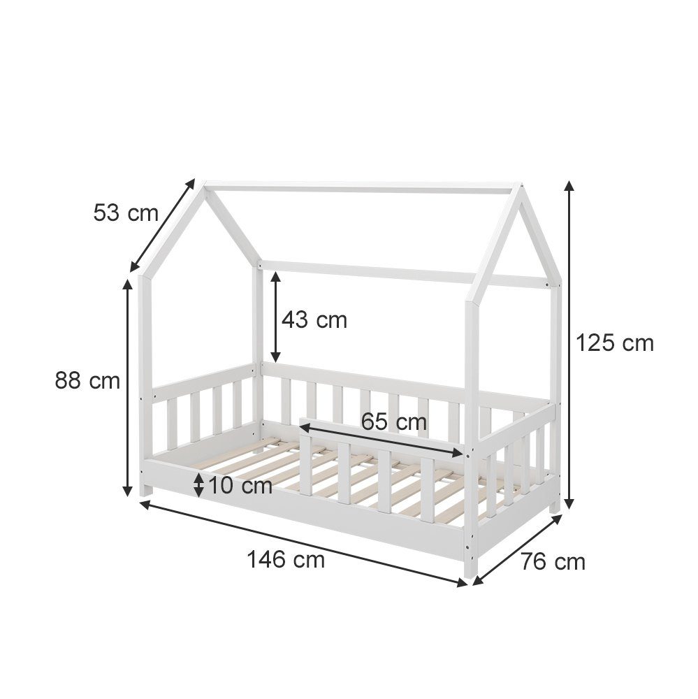 VitaliSpa® Hausbett Michelle, Weiß, 70x140 cm mit Rausfallschutz (1-tlg)