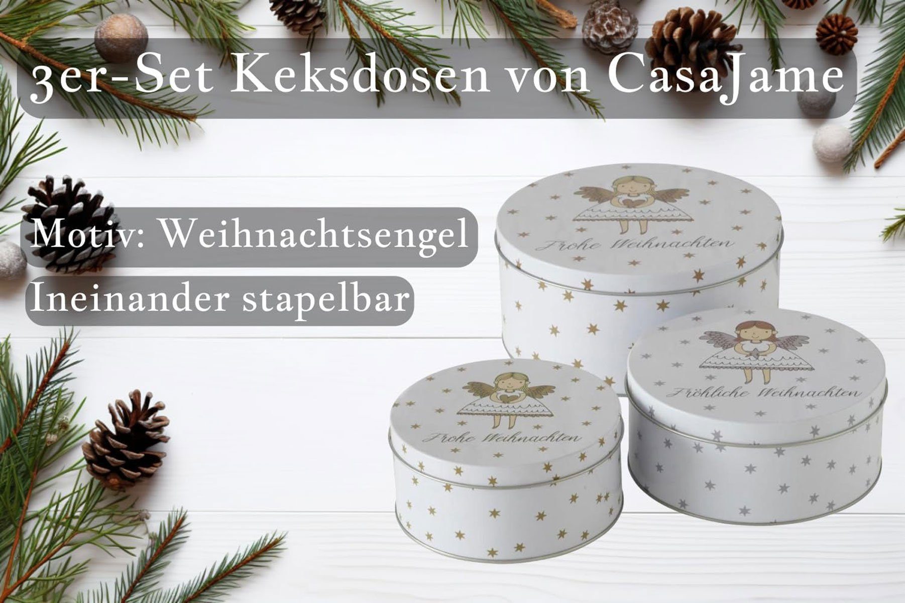 BOLTZE GRUPPE GmbH Keksdose V4 CasaJame Engel Dosen tlg. für Plätzchendose Plätzchen 3 Keksdosen
