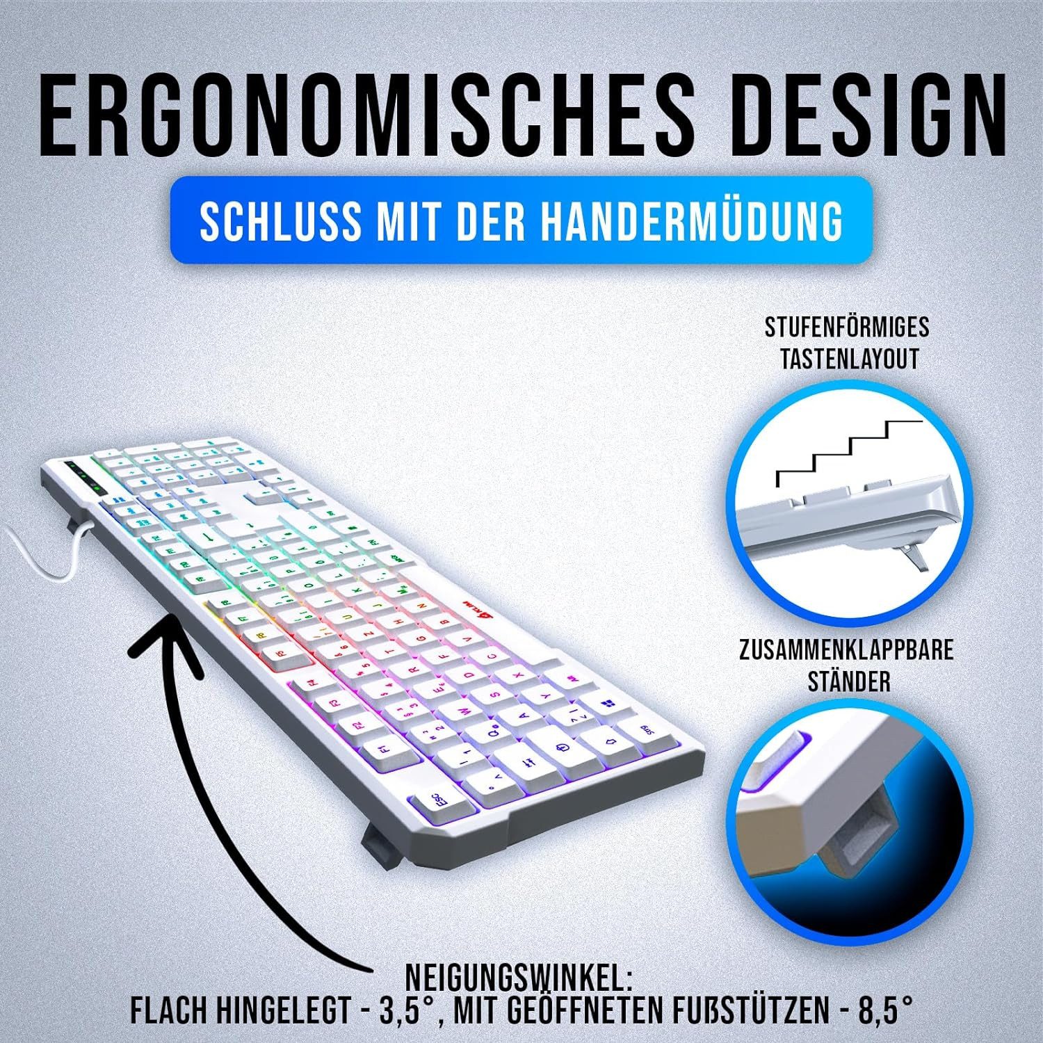 KLIM Chroma Gaming Tastatur, hintergrundbeleuchtete Tasten, Anti Ghosting Gaming-Tastatur (Deutsche Tastenbelegung, ergonomische Gaming Keyboard)