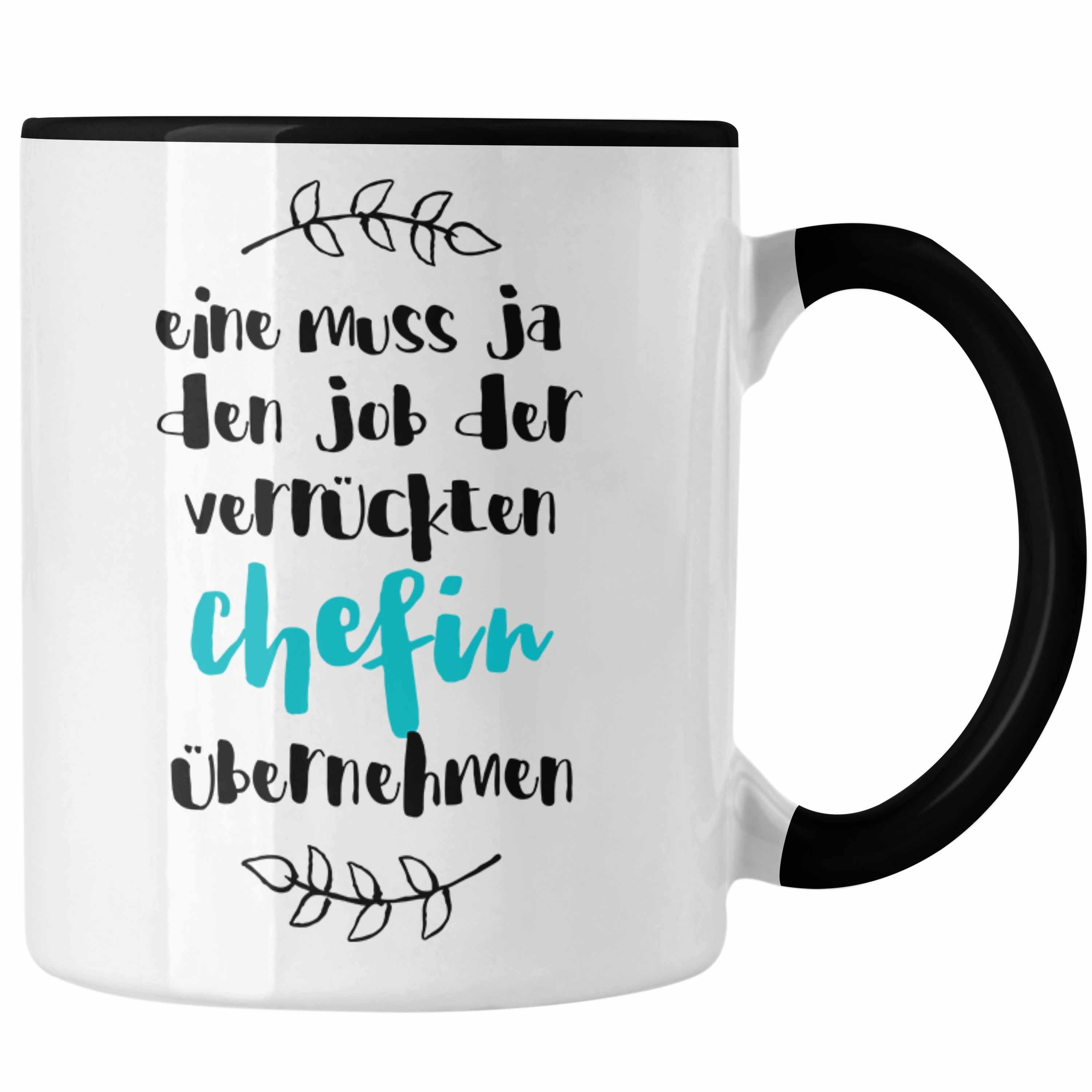 Trendation Tasse Trendation - Spruch Verrückte Tasse Chefin Schwarz G Lustiger Familie Geschenk