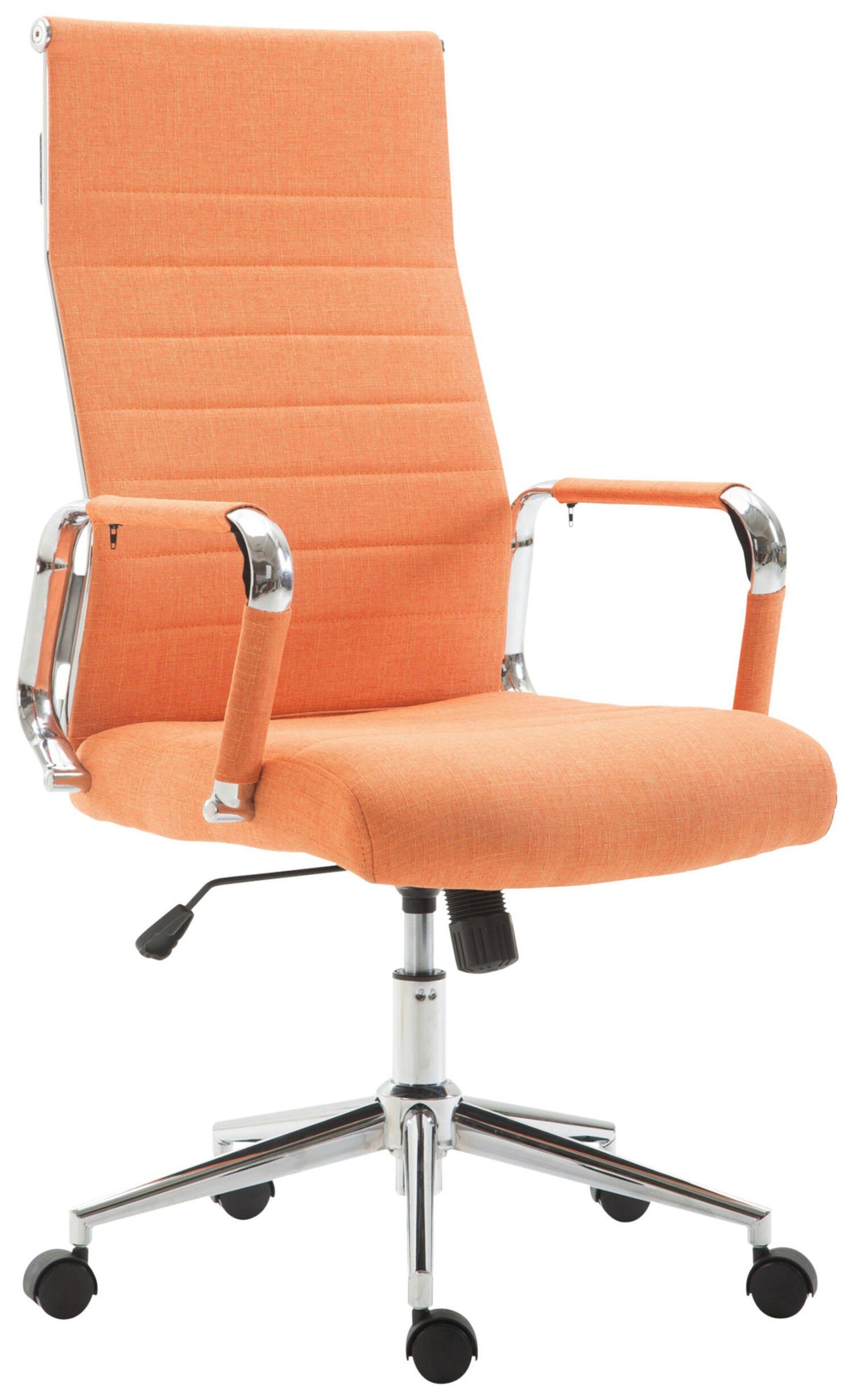 TPFLiving Bürostuhl Koro mit bequemer Rückenlehne - höhenverstellbar und 360° drehbar (Schreibtischstuhl, Drehstuhl, Chefsessel, Bürostuhl XXL), Gestell: Metall chrom - Sitz: Stoff orange