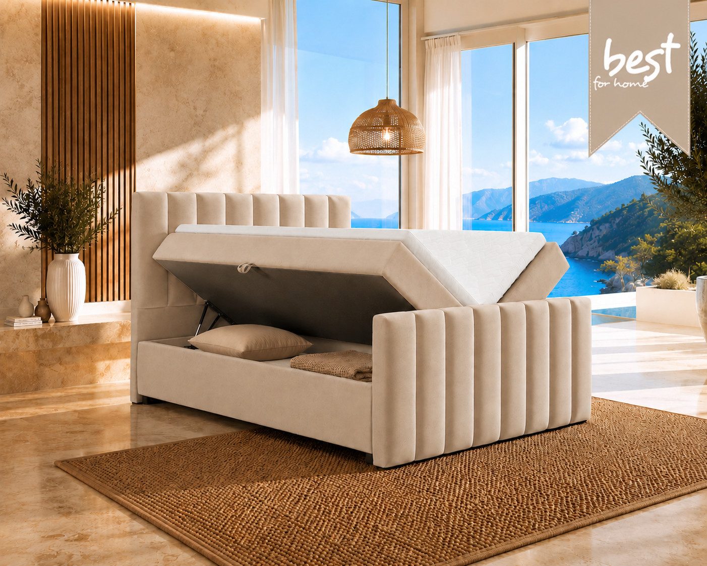 Best for Home Boxspringbett Trinity K10 mit Stauraum, Bonellmatratze & Komfort-Topper T30 (Boxspringbett-Set, 1-St., 140x200 160x200 180x200 200x200 cm), Ergonomischer Schlafkomfort, praktischer Stauraum