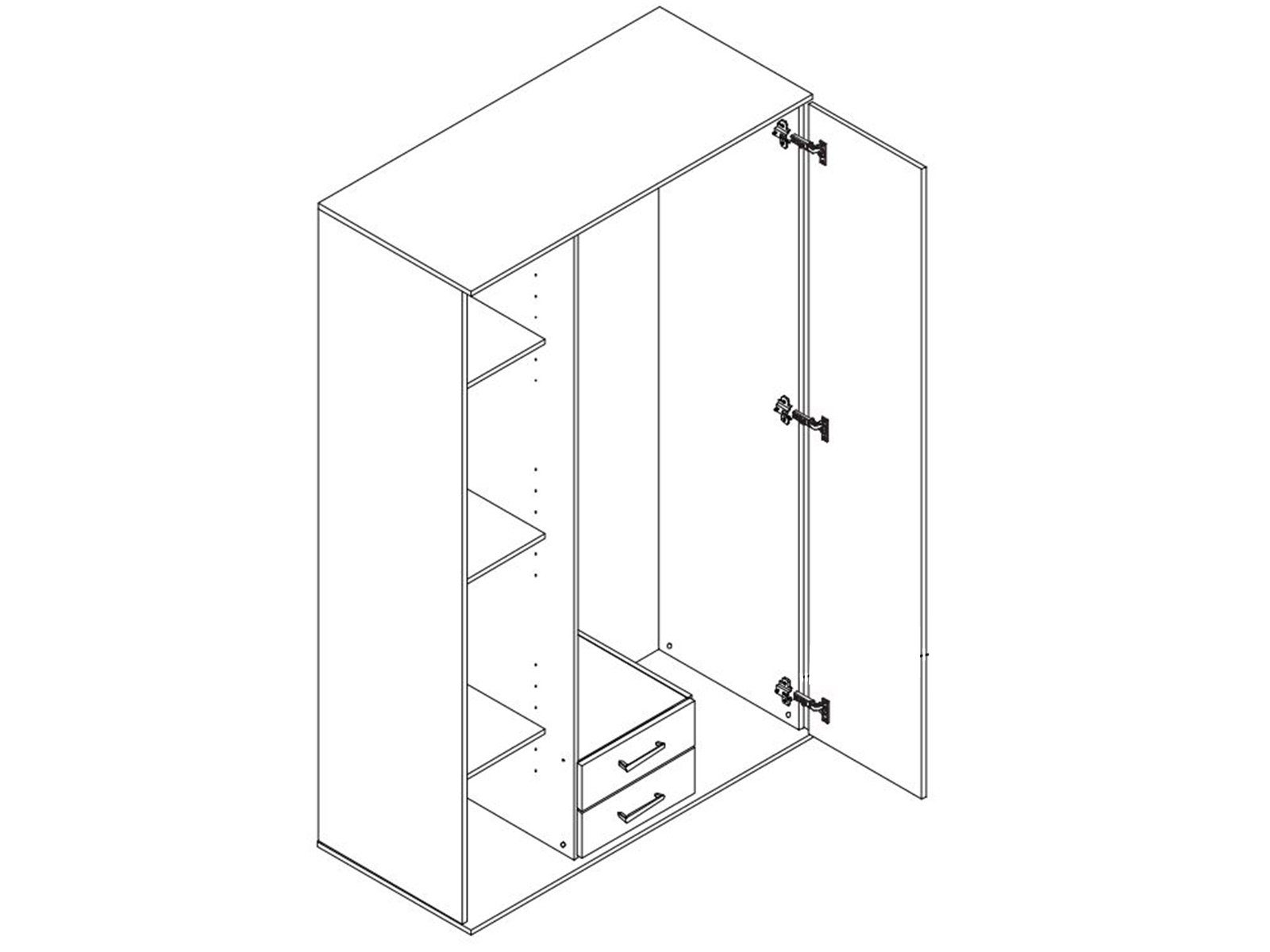 möbelando Kleiderschrank Kitty II 120 x 197 x 53 cm (B/H/T)