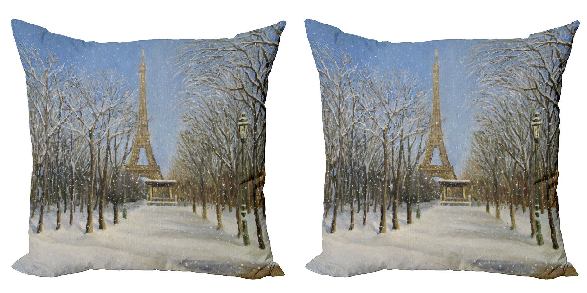 Doppelseitiger (2 Winter Accent die Stück), Digitaldruck, Stadt Abakuhaus Blick Paris Kissenbezüge Snowy auf Modern