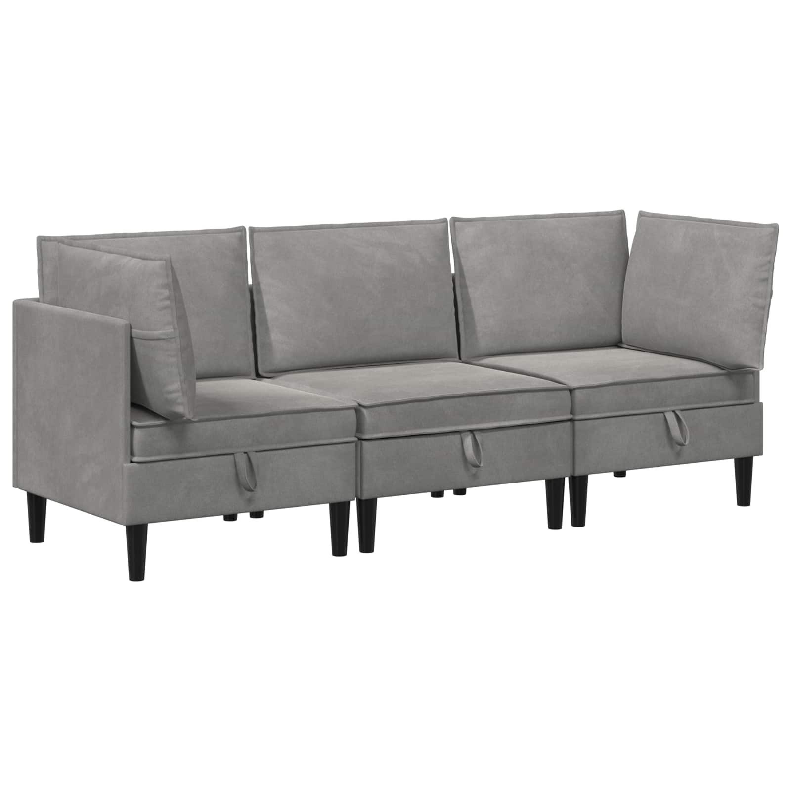 vidaXL Wohnzimmer-Set Wohnzimmergarnitur mit Kissen mit Speicher 3 pcs Hellgrau Samt, (3-St)