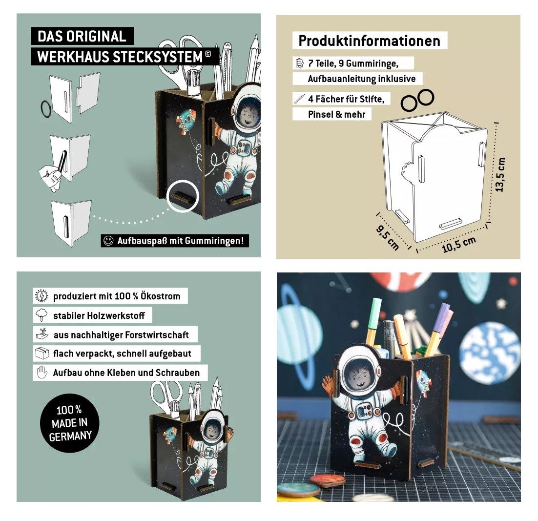 WERKHAUS® Aufbewahrungsbox Werkhaus Stiftebox "Astronaut" Stiftehalter Stifteköcher WE_2081