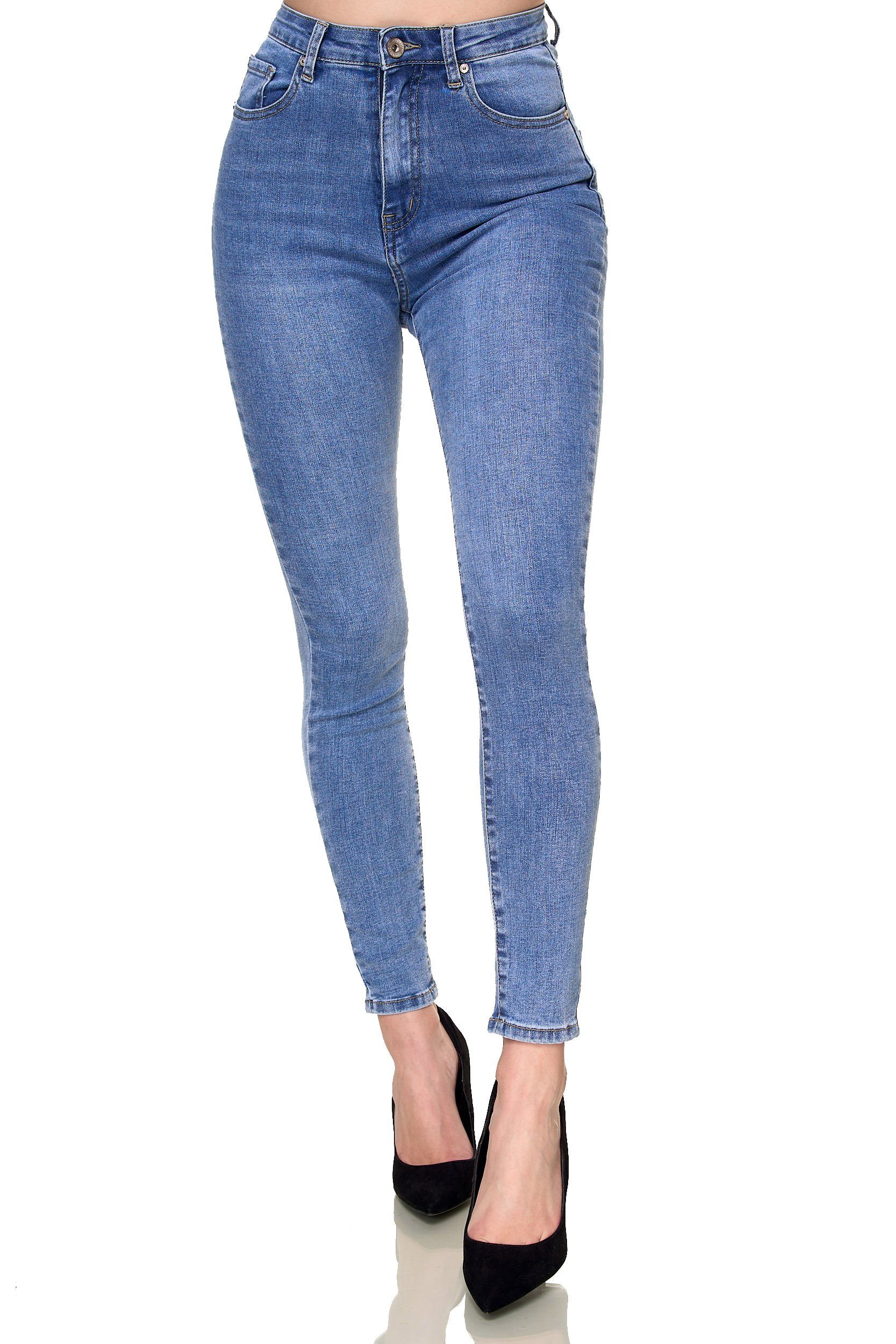 Waist High-waist-Jeans Damen Blau (1-tlg) Elara Hose High Super Elara