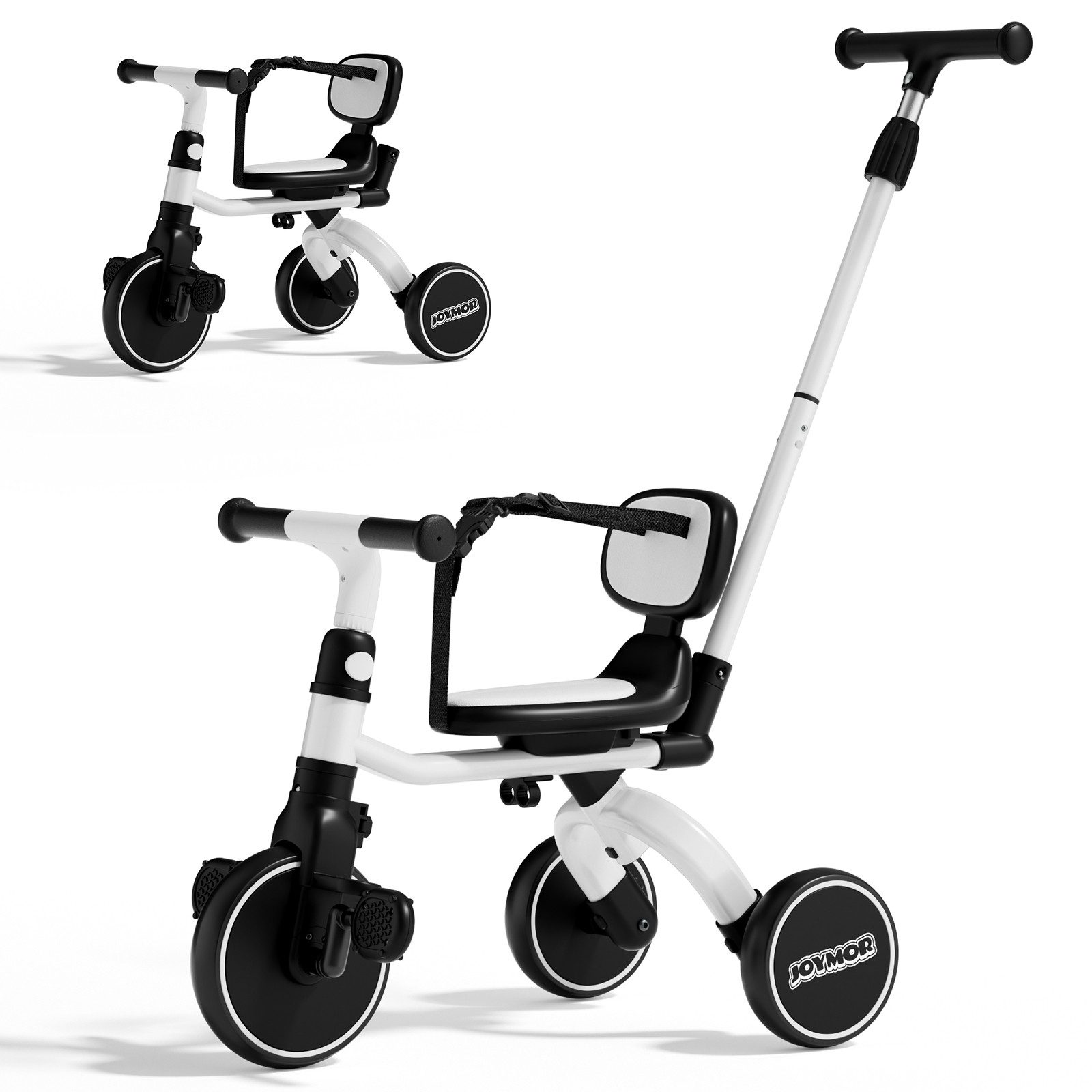 VINGLI Dreirad mit Schubstange, 5 in 1 Laufrad für Kinder, Kinderfahrrad, ab 1 Jahr bis 25kg, Baby-Dreirad Schwarz/Rosa