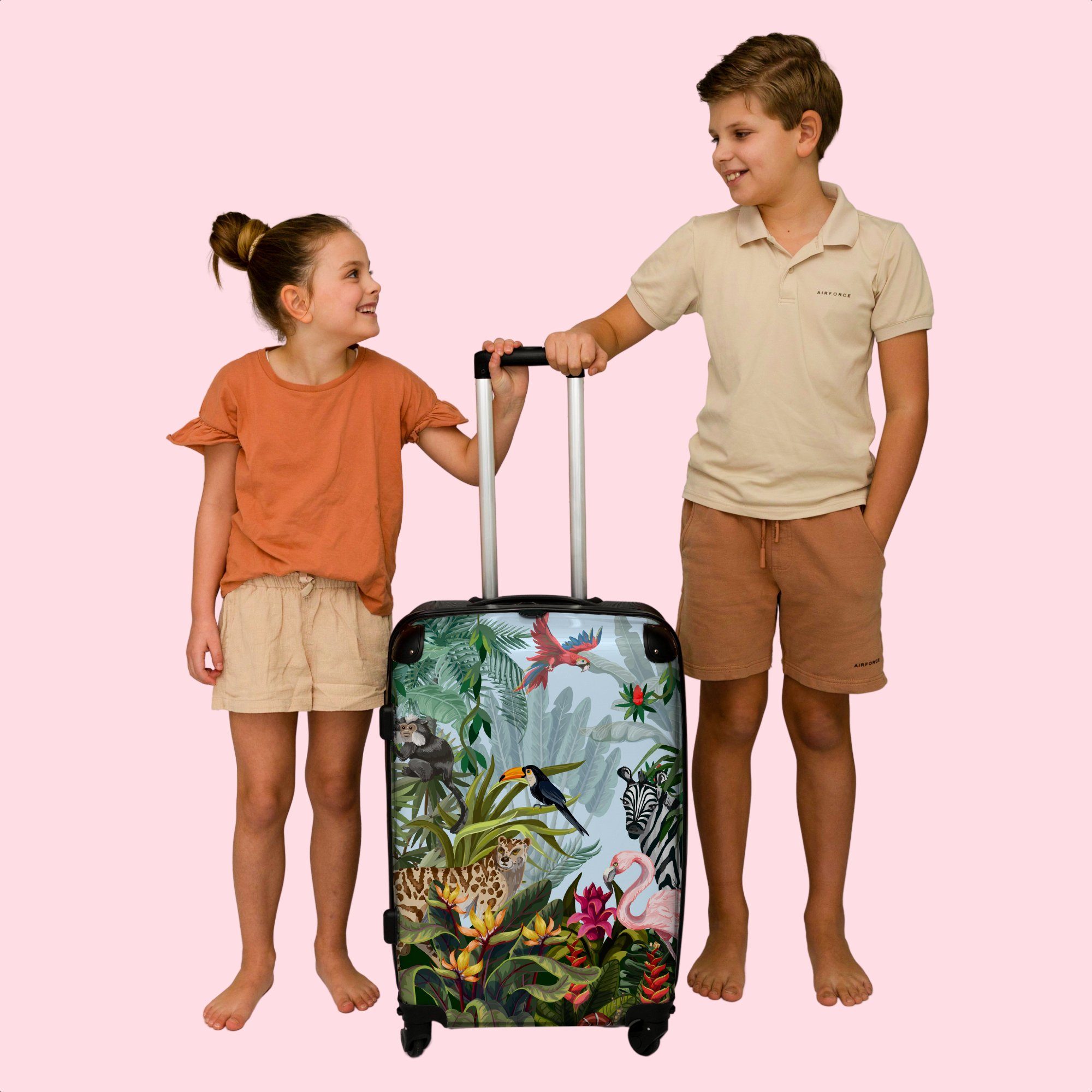 -, 4 Zebra Trolley Große Reisekoffer Jungen Rollen, mit - NoBoringSuitcases.com© 67x43x25cm Aufgabegepäck 4 Rollkoffer Mädchen Koffer Natur - - Rollen Dschungel Kinder - - -