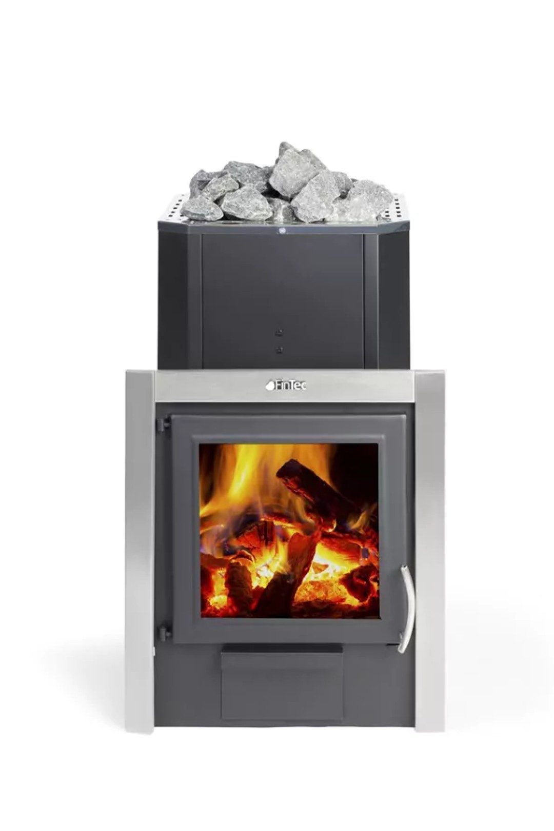 FinTec Saunaofen FinTec FINN MH Holz-Saunaofen 9,0 kW mit Außenbefeuerung, 9 kW, Manuelle Steuerung, Holzbefeuerung; Gleichmäßige Wärmeverteilung; Aufgussbetrieb