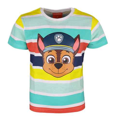 PAW PATROL Kurzarmshirt Chase Kinder T-Shirt Gr. 98 bis 128, 100% Baumwolle, Gestreift