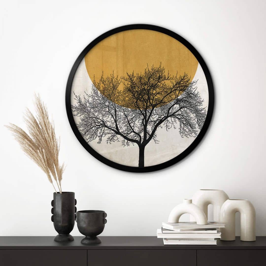 K&L Wall Art Poster Wandbild Poster Rund Feng Shui Deko Kubistika Wintermorgen Sonne, Wohnzimmer Kunst Illustration