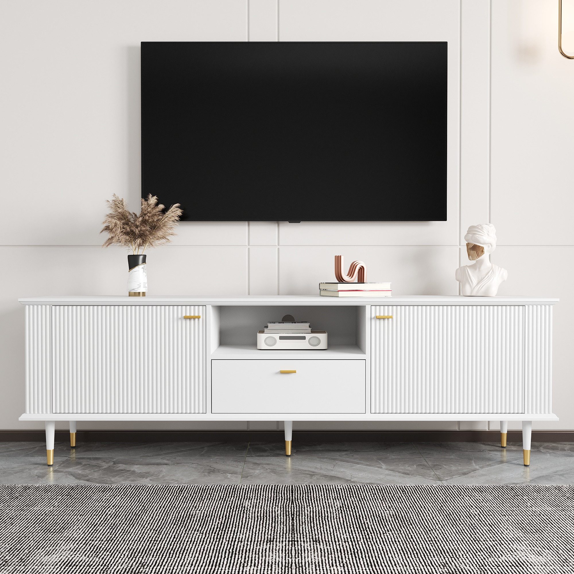 BlingBin TV-Schrank 170x36x54.5cm Mit Schubladen Und Fächern Lackierte Strukturoberfläche (1 Stück, 1-St., 170x36x54.5cm) Medienmöbel Modern Mit Soft Close Scharnieren Für Wohnzimmer