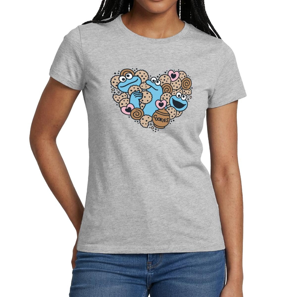 Spreadshirt T-Shirt Sesamstraße Herz Mit Krümelmonster Frauen T-Shirt (1-tlg)