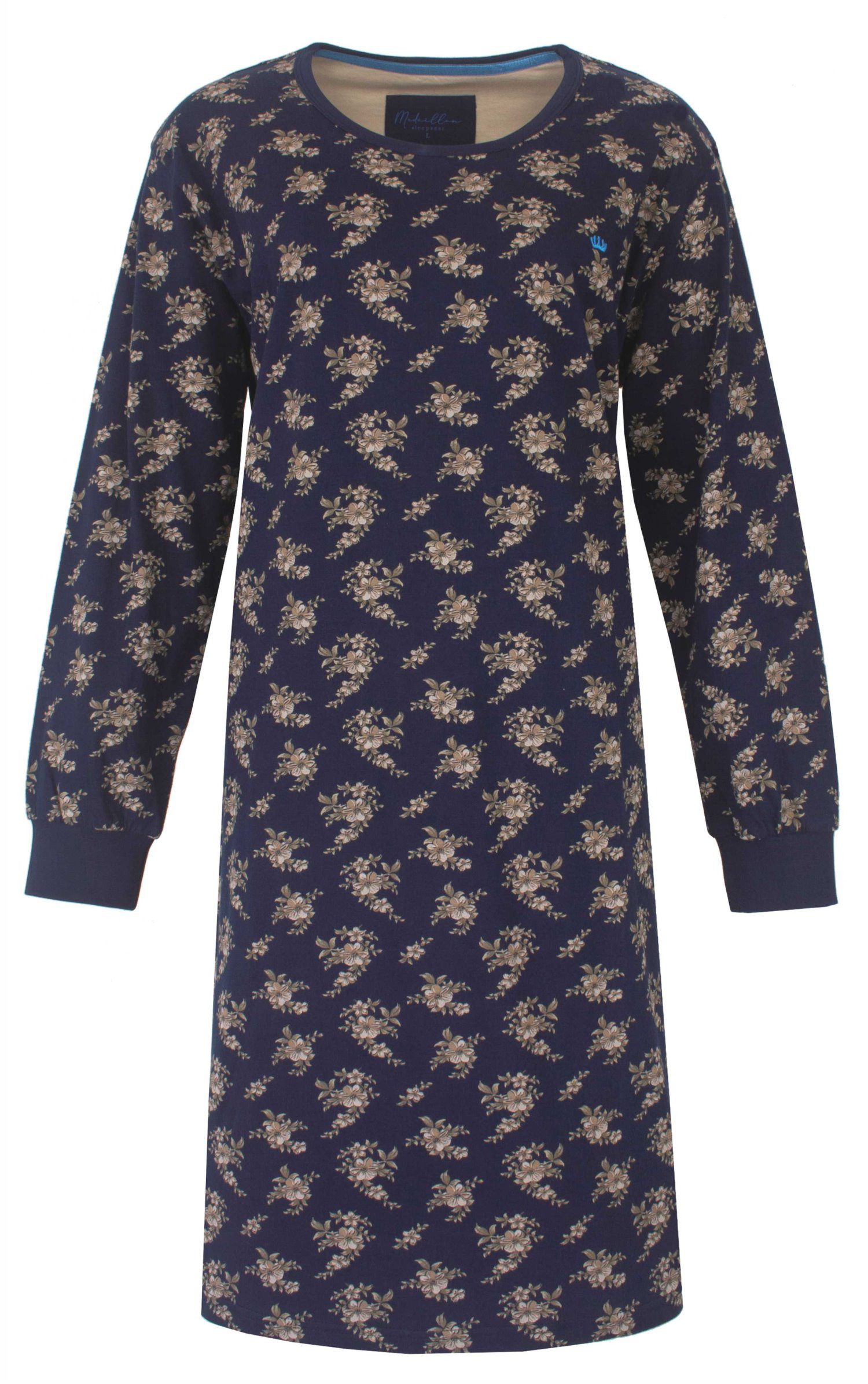 Medaillon Nachthemd Damen Schlafshirt mit langem Arm (1-tlg) Blumen allover