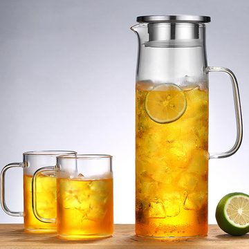 FELIXLEO Gläser-Set 1,2 Liter Wasserkrug Deckel Glaskrug für Heißes Kaltes Wasser