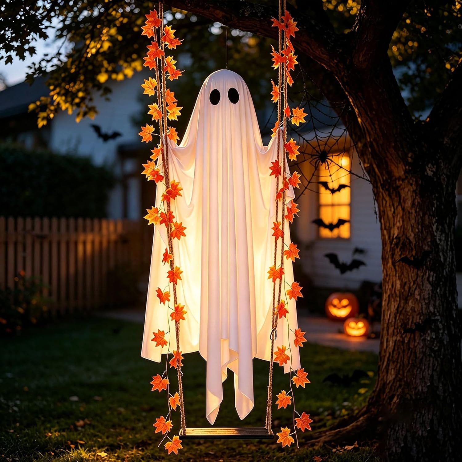 FELIXLEO Dekofigur Halloween Deko Outdoor Hängender Geist mit Licht Timer 120cm – Bild 5 von 5