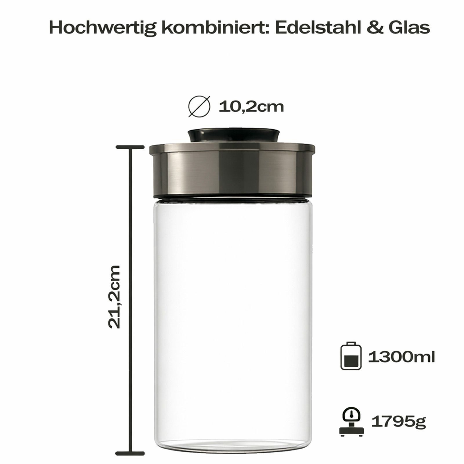 BURI Vorratsglas 6x Vakuum Vorratsglas Glas 1300ml Vorratsgläser Vakuumdeckel luftdicht, Glas – Bild 4 von 5