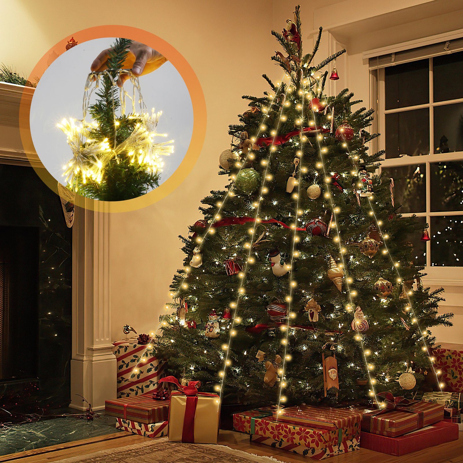 Clanmacy LED-Lichterkette 200/280 LEDs Weihnachtsbaum Christbaumbeleuchtung mit Ring Tannenbaum