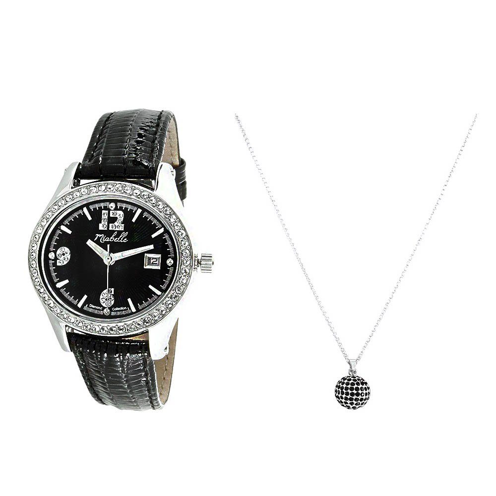 Miabelle Quarzuhr Reizendes Diamantschmuck-Set Halskette mi und Uhr