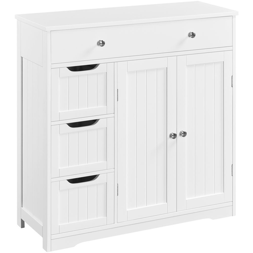 KOMFOTTEU Badezimmerschrank Mit 2 Türen & 2 Schubladen - 60x30x108 Cm, Weiß - Verstellbare Regale