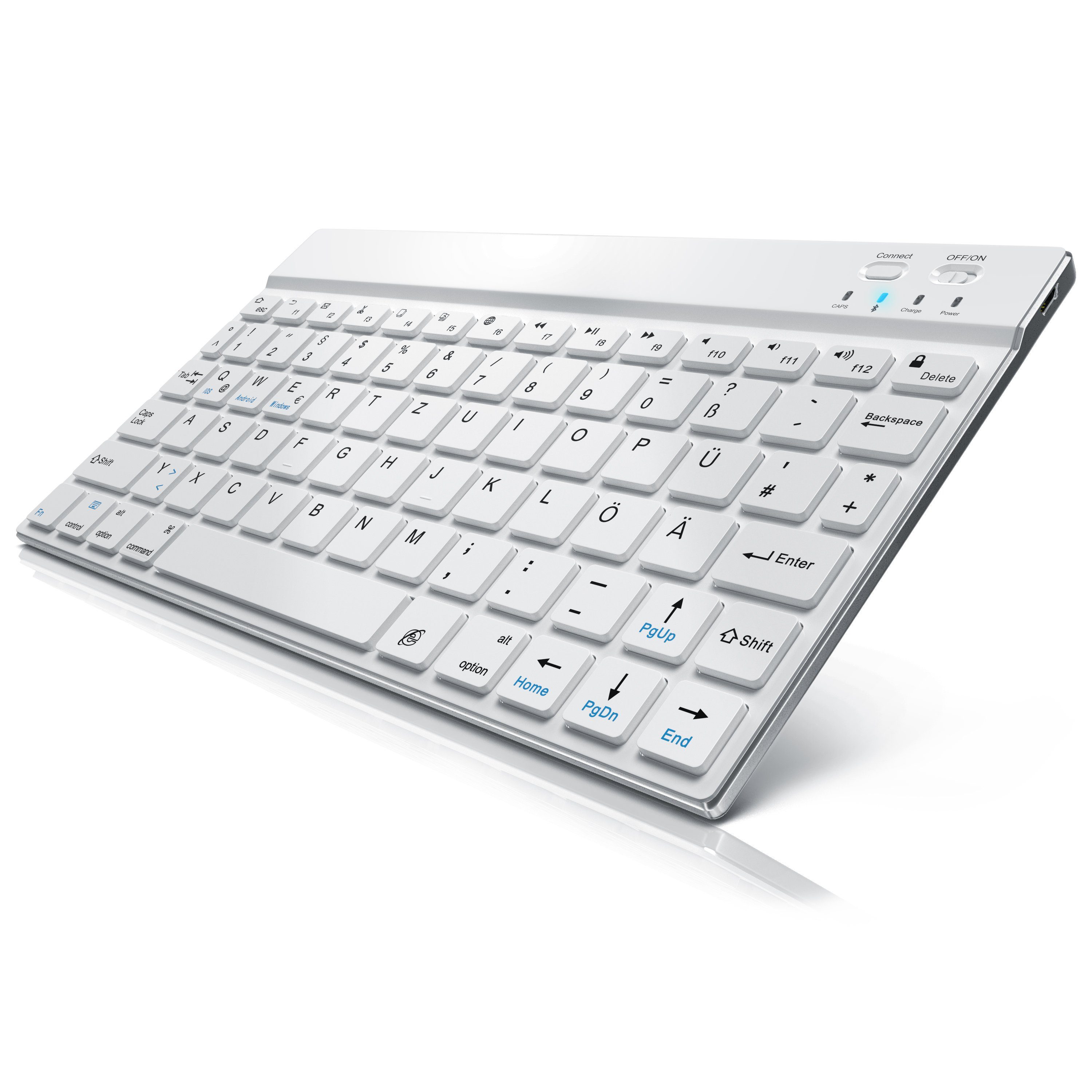 CSL Wireless-Tastatur (Ultra Slim Keyboard, Bluetooth, Alugehäuse, Deutsches Layout, BT 3.0) weiß/silber