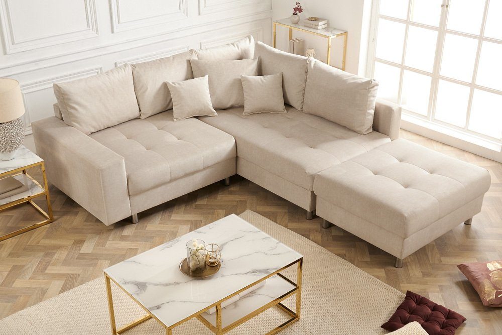 riess-ambiente Ecksofa KENT 220cm champagner beige, Einzelartikel 1 Teile, Wohnzimmer · Samt · L-Form · Ottomane beidseitig · Modern Design