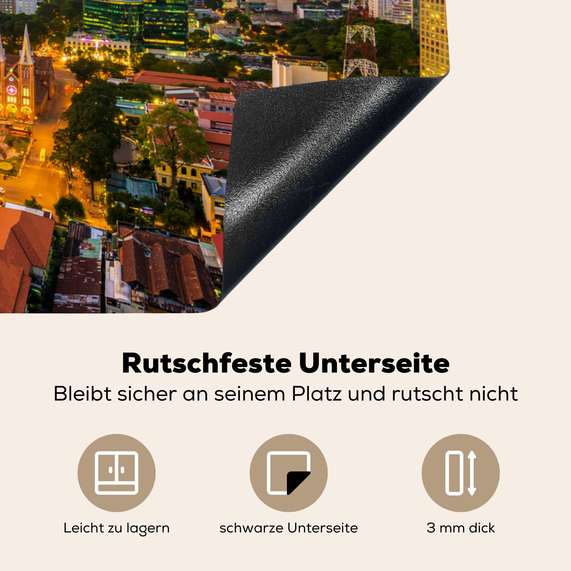 MuchoWow Herdblende-/Abdeckplatte Vinyl, Schutz Induktionskochfeld Ceranfeldabdeckung küche, tlg), für cm, die Ho-Chi-Minh-Stadt Himmel (1 81x52 in über Farben Vietnam, am