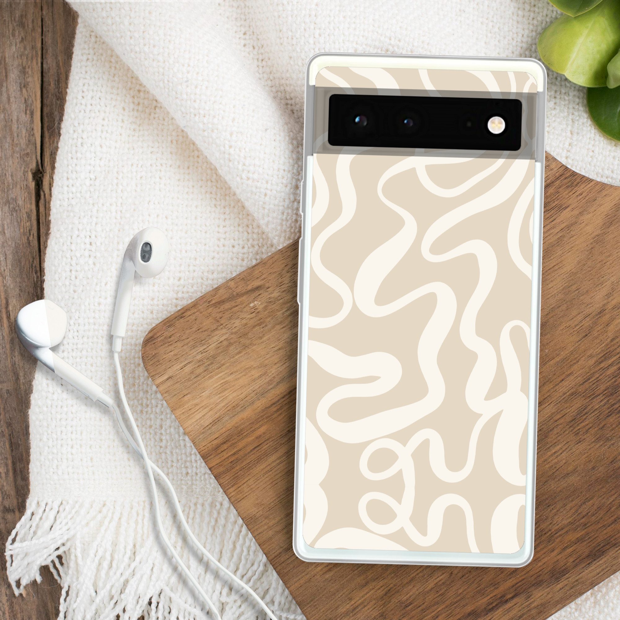 MuchoWow Handyhülle für Google Pixel 6 Linien - Abstrakt - Beige - Weiß - Minimalistisch, Handy Case, Silikon, Bumper Case Dünn