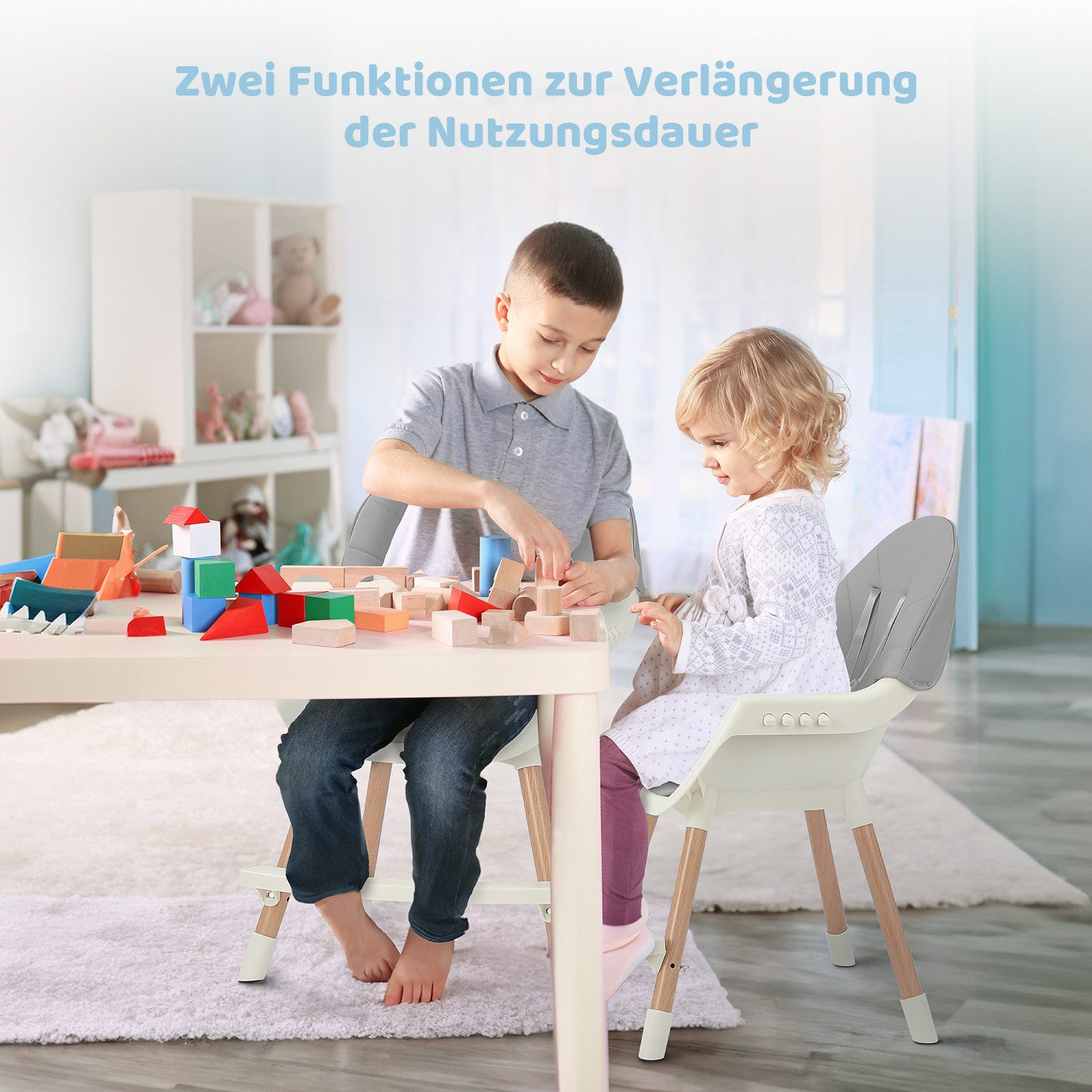 Dripex Kinderstuhl Baby Essstuhl höhenverstellbar mit Holzbeinen, Tablett – Bild 5 von 5