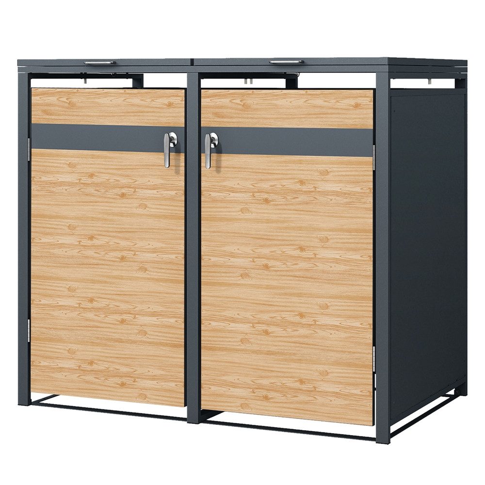 ML-DESIGN Mülltonnenbox Müllbox aus Stahl wetterfeste Mülltonnen Verkleidung Mülltonnengarage, Mülltonnencontainer mit Klappdeckel/Tür für 2 Tonne 120 oder 240 Liter