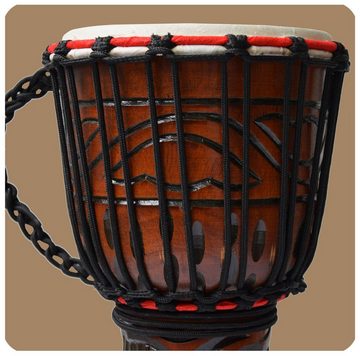 SIMANDRA Spielzeug-Musikinstrument Djembe geschnitzt Höhe 30 cm, Trommel mit aufwendiger Schnitzerei