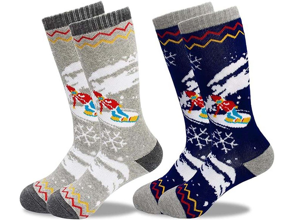 aikidio Skisocken 2 Paar warme, dicke,Snowboard-Skating-Socken für Jungen,von 3–6 Jahren (2-Paar)