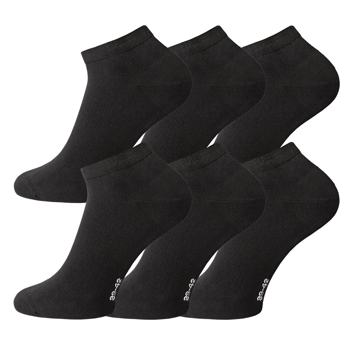 TippTexx 24 Sneakersocken 6 Paar Bio Baumwolle Sneakersocken (GOTS) mit Anti-Loch-Garantie Schwarz