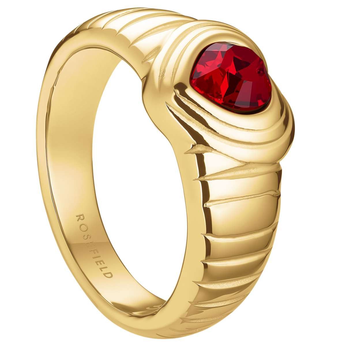 ROSEFIELD Fingerring JRRH, Damenring Herz Goldfarben Roter Kristall