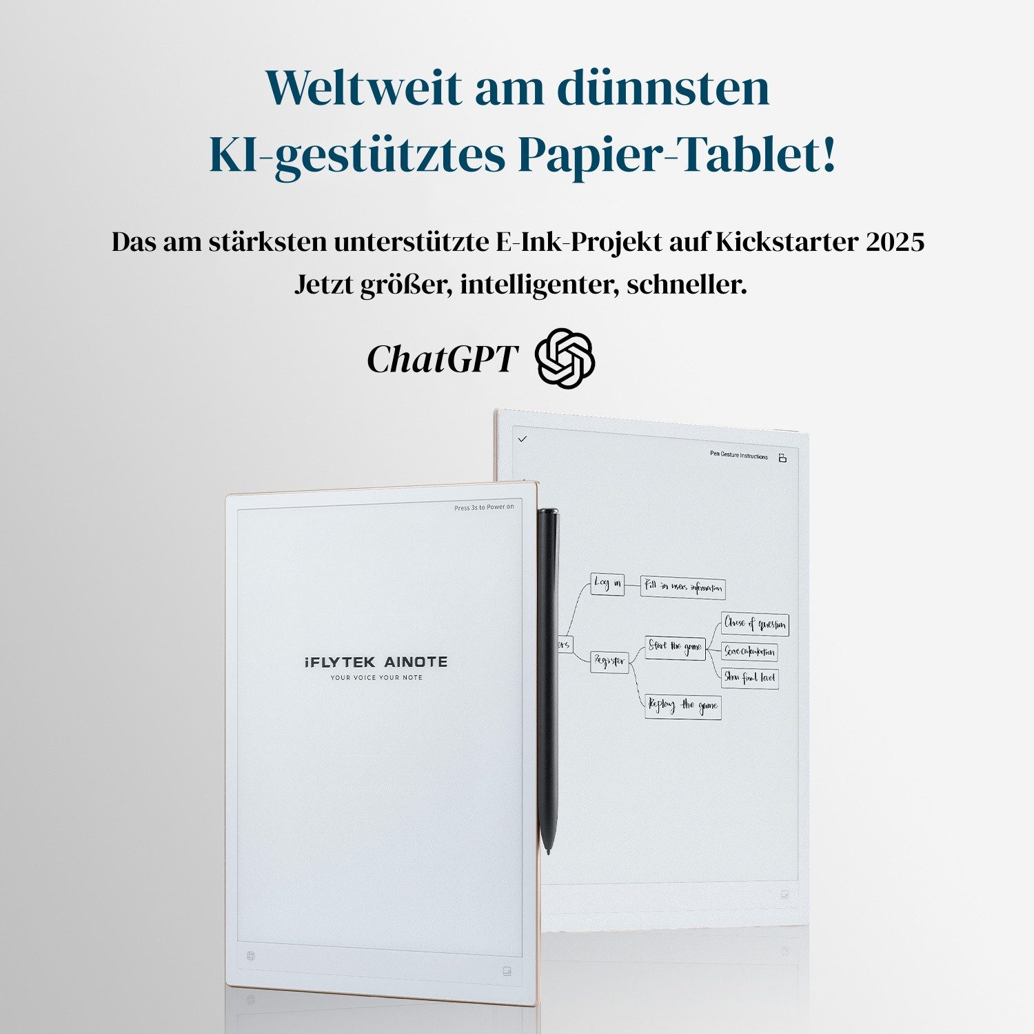 iFLYTEK AINOTE 2, 10,65 Zoll E-ink KI-Papier-Tablet, Digitales e Paper Notiz Tablet (10,65", 64 GB, Android 14, Wi-Fi, Bluetooth, Transkribieren, übersetzen und handschriftlich schreiben, GPT-5)