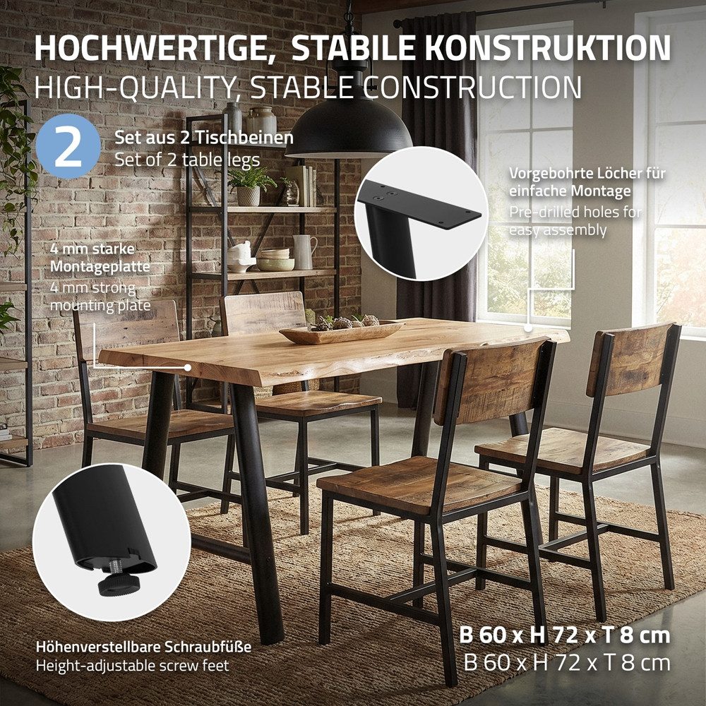 ML-DESIGN Tischbein Tischbeine Metall Schwarz 2er Set Tischgestell Outdoor wetterfest, Tischfüße 60x72cm Oval A-Form Tischkufen Stahl Untergestell Möbelfüße – Bild 2 von 5