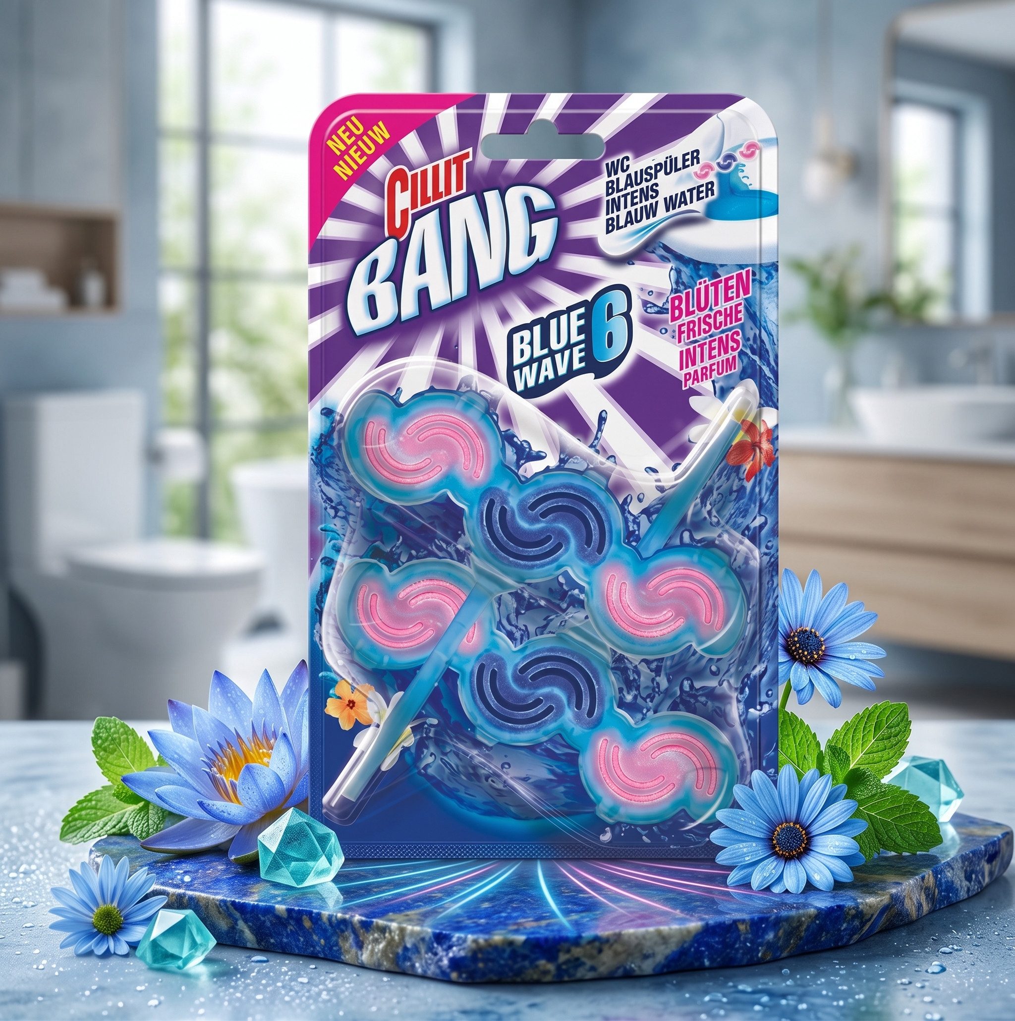 CILLIT BANG CILLIT BANG Blue Wave 6 WC-Blauspüler – 2 x 39 g, Blüten Frische WC-Reiniger